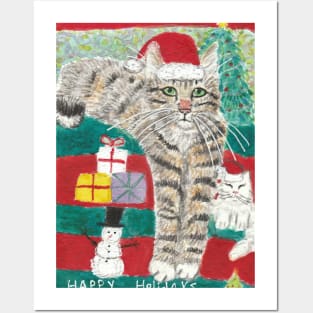 Christmas  holidays  Tabby cat painting Posters and Art